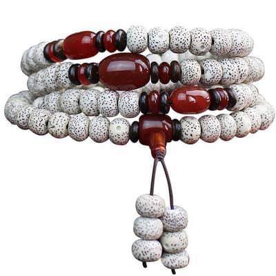 108 Bead Bodhi Mala Bracelet – White Black
