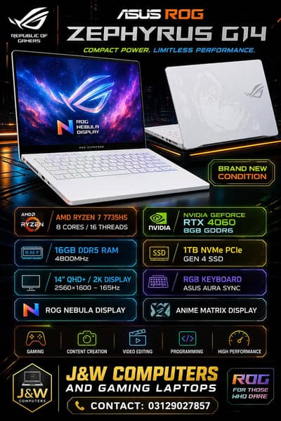 ASUS ROG ZEPHYRUS G14/RTX 4060 8gb/ANIME MATRIX/GAMING ULTRA BOOK