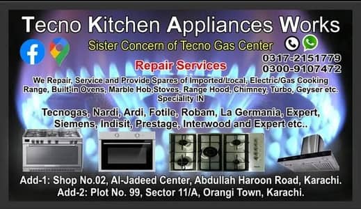 For Repair, Service and Spares of Kitchen Oven, Chimney, Stove, Hood