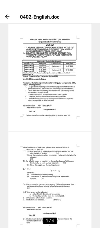 AIOU spring Assignments