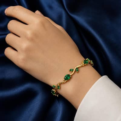 Elegant Emerald Green Bracelet | Gold Tone Leaf Design | New Jewellery