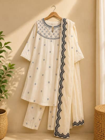 three piece lawn embroidered dress medium/large
