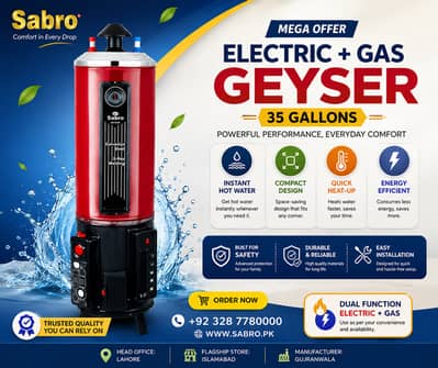 sabro geyser/ electric geyser / gass geyser 25G/35G/45G/65G