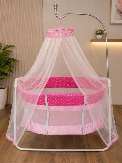 Pink Baby Bassinet with Mosquito Net