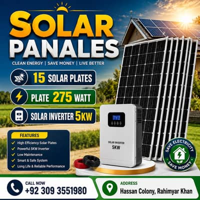 Solar Panales | 15 Solar plates | plate 275 watt | Solar Inverter 5kw