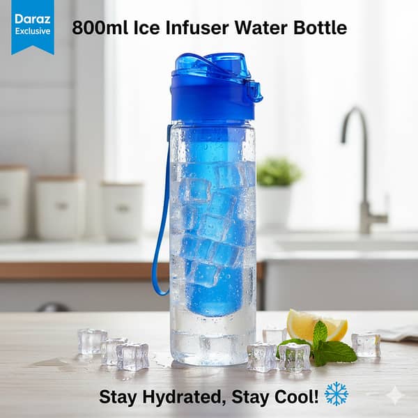 High Quality Water Bottle with Ice cube 800ml – Stylish Water Bottles for Girls, Boys, and Kids | Shaker Gym Bottle for Weight Loss | University Bottles for Girls | Leak-Proof Design