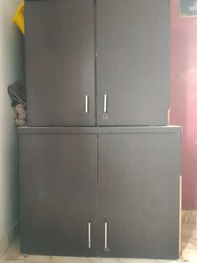 Wooden Wardrobe 2 Door - Almari with Lock - Separable 2 Parts