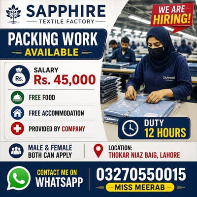 Need staff required in Sapphire textile