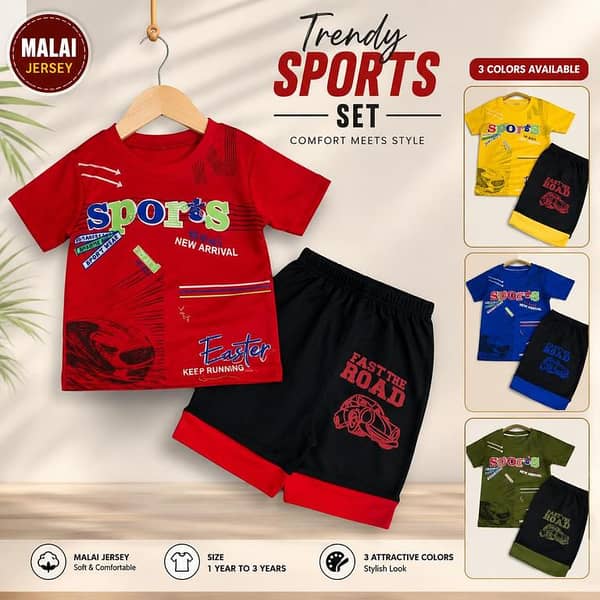 Malai Jersey Baba Dress: Boys 2-Piece Sports Set (1–3 Years)