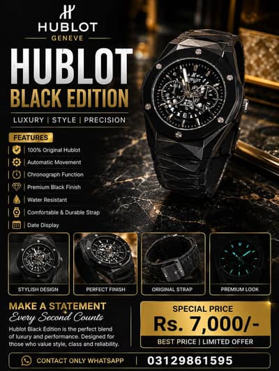 Hublot Black Edition Luxury Automatic Watch – Brand New – Rs. 7,000