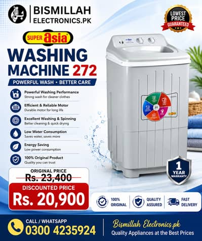 Super Asia Washing Machine 272 | Original | Best Price Rs. 20,900