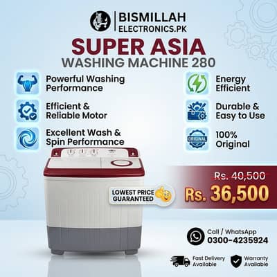 Super Asia Washing Machine 280 | Original | Lowest Price Rs. 36,500
