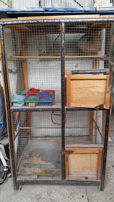 Two Portions Birds Wooden Cage