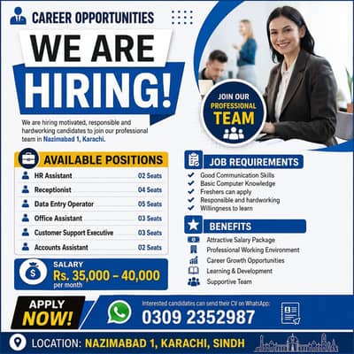 Hiring Now Karachi Nazimabad | HR Assistant, Social Media Marketing