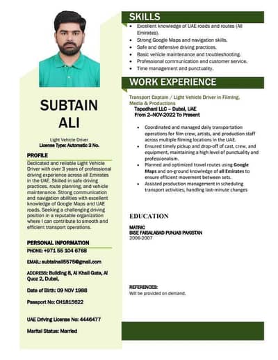 mere pass Pakistan ka 10 sal ka experience hai aur 4 sal ka UAE ka