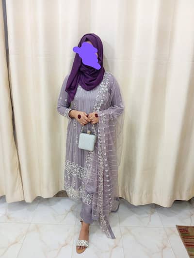 Elegent lavender/lilac embroidered 3 piece formal dress