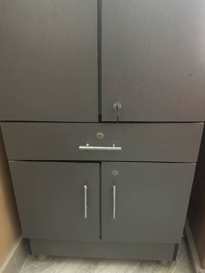 Modern Dark Grey 2-Door Wardrobe with Lock & Drawers