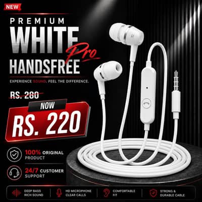 Premium White Handsfree / Wired Earphones