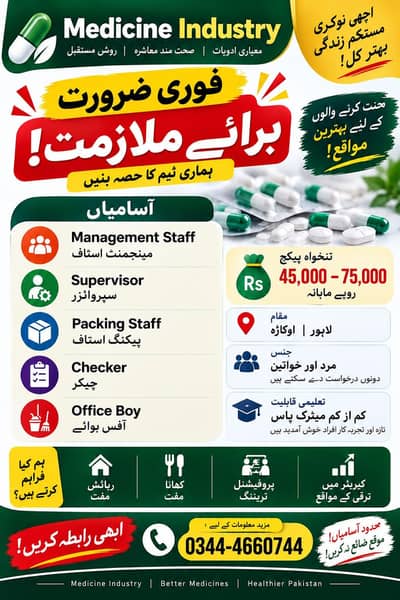 Urgent hiring! For both male and female.