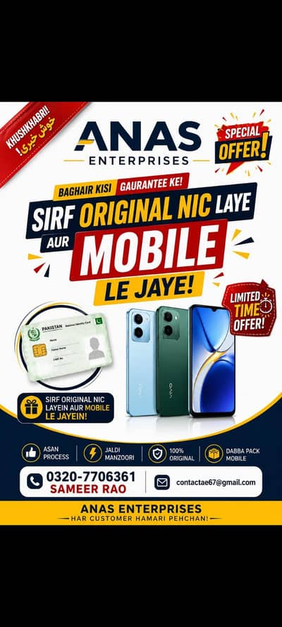 All kinds mobiles are available on easy installments just cnic needed