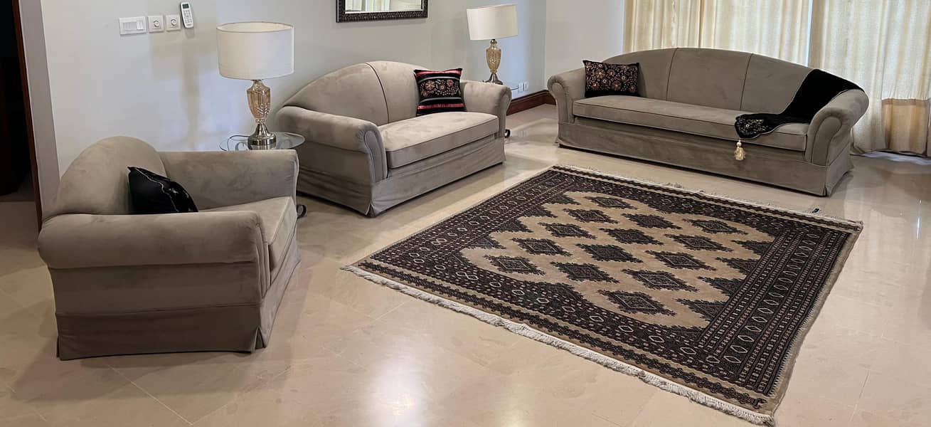6 Seater Drawing Room Sofa Set – Suede Nature Grey | 10/10 Condition 4
