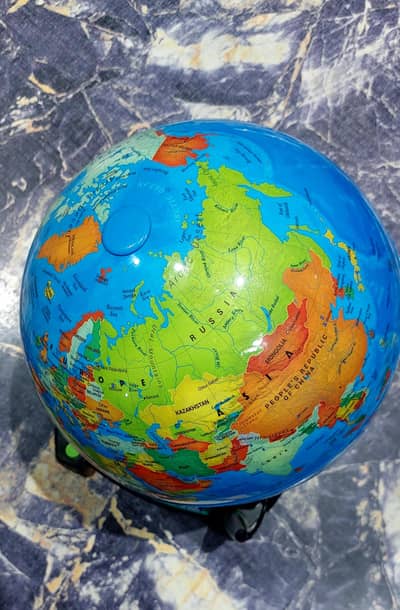 world  map ball with screen