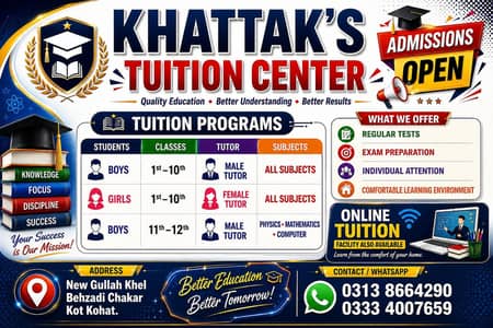Online and Home Tuition available in Kohat.