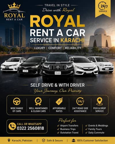 Royal Rent a car Karachi self drive with driver daily weekly monthly