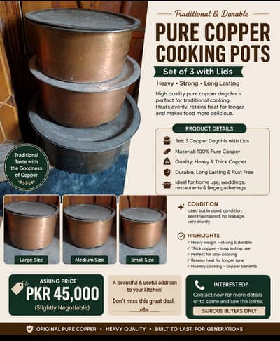 Pure copper cooking pots
