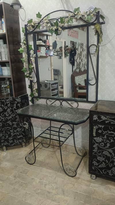 Parlor Vanity Mirror + Glass Top Counter for Sale 