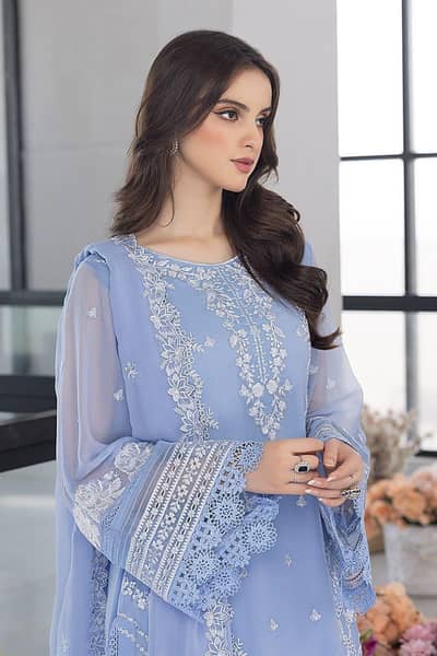 AZURE | Premium Thread & Sequins Embroidered Organza 3-Piece Suit
