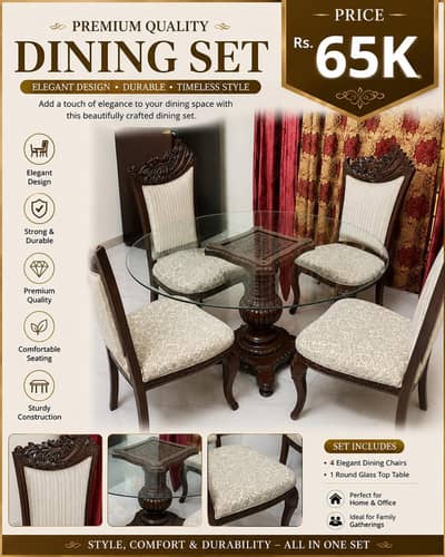 Elegant 4 table dinning set with glass top table for sale