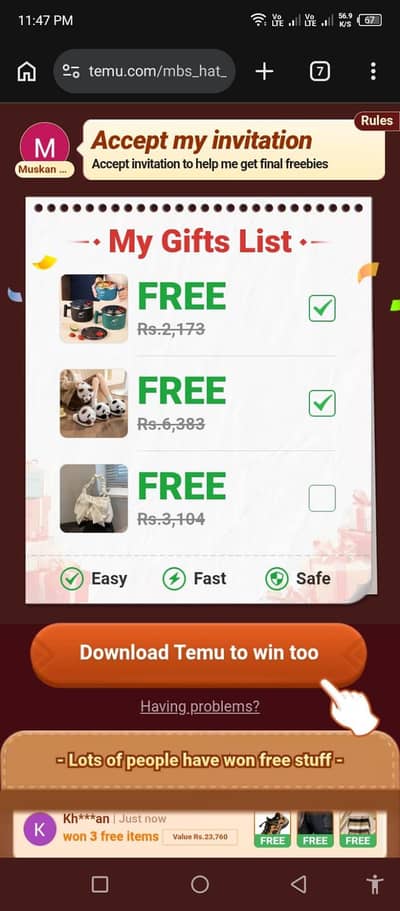freee gifts by temu. . .