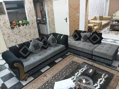 Luxury Black & Grey L-Shape Sofa Set – Excellent Condition