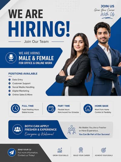 where are hiring sttaf  male and female for online and office work.