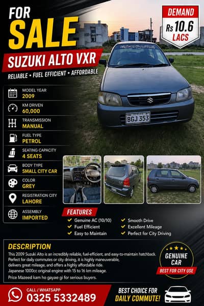 Suzuki Alto VXR 2009 only serious buyers contact on:03255332489