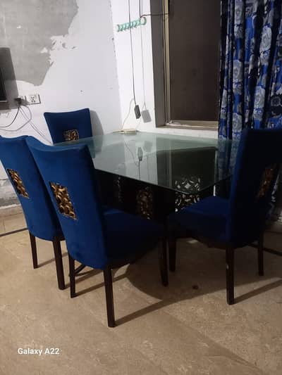 Six Chair Dining Table with Glass Top