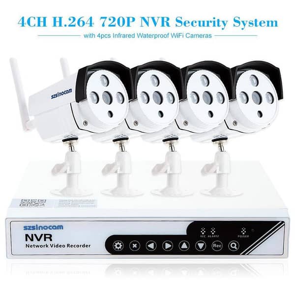 Szsinocam 4CH HD 720P NVR Security System with 4 Waterproof Wi-Fi Cameras (White) – Updated Model