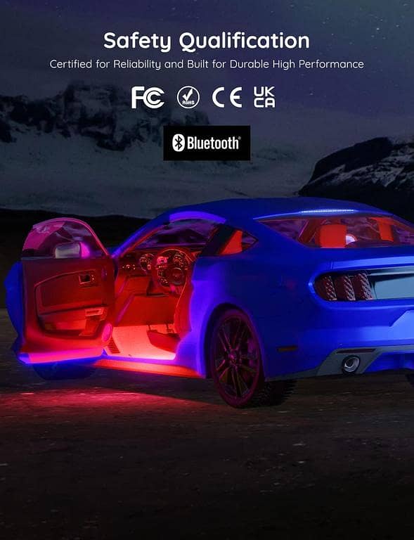 Go-vee Car LED Lights: RGB Interior Kit with App Control, DIY and Music Modes, 2-Line Design, DC 12V