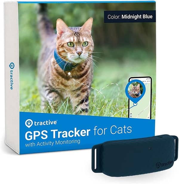 Tractive G-P-S Cat Tra-cker - Waterproof, Location & Smart Activity Tr-acker, Unlimited Range, Works with Any Collar (Midnight Blue)
