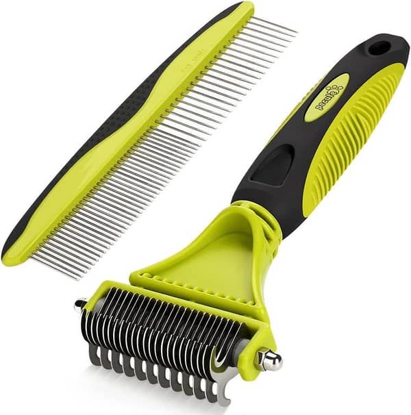 Pecute Pet Dematting Tool 2 Pack - Double Sided Undercoat Rake & Dematting Comb for Detangling Matted or Knotted Undercoat Hair, Great for Medium or Long-haired Dogs & Cats
