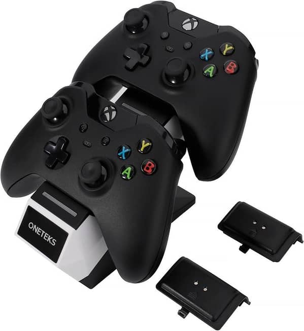 ONETEKS Xbox Controller Charger Station with 2 Rechargeable Battery Packs – Compatible with Xbox One & Xbox SX – White