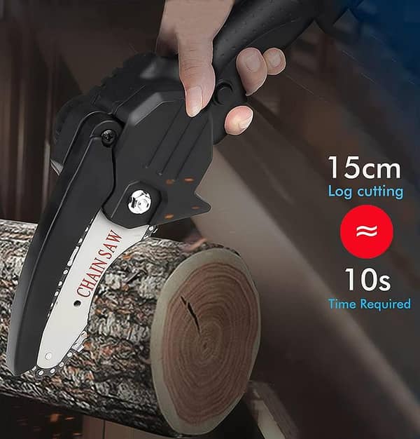 Mini Chainsaw 4-Inch, 21V Cordless Handheld Chainsaw with 1 Battery, Lightweight One-Hand Pruning Tool for Tree Branches