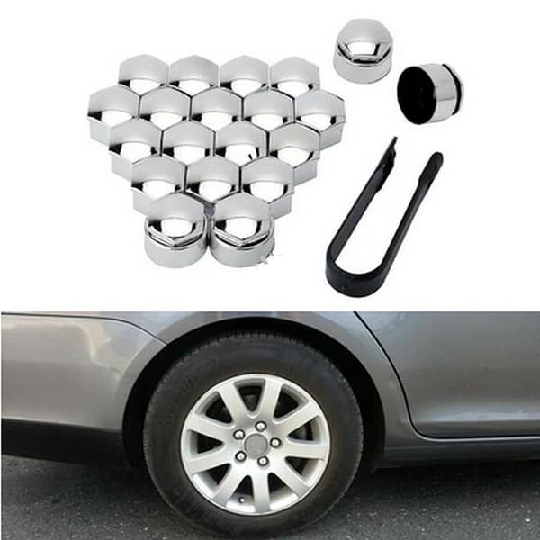 AUTO-UTLET 20 PCS (16 Standard Size and 4 Locking Size) Chrome Hexagon Plating, Chrome Wheel Nut Caps, Universal with Removal tool