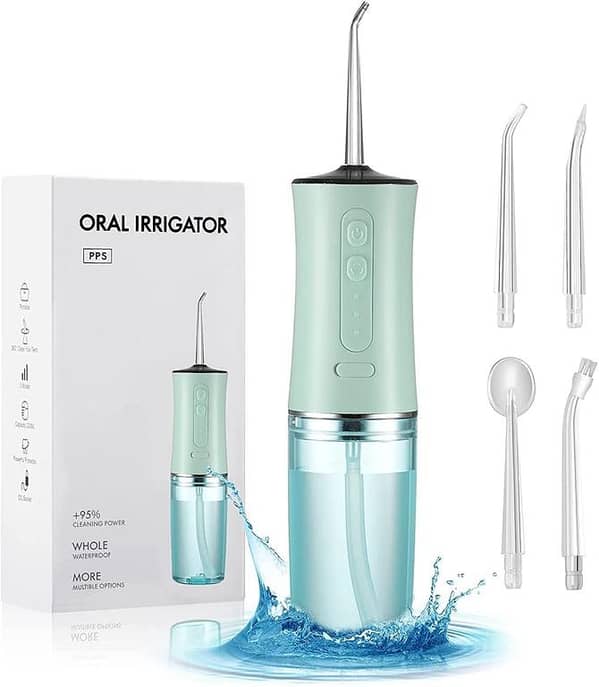 Oral Irrigator Water Flosser Teeth Cleaner Cordless, Professional 220ML Water Dental Flosser Oral Irrigator with 4 Replaceable Jet Tips for Home Travel Braces Bridges Care, 3 Modes Teeth Cleaner