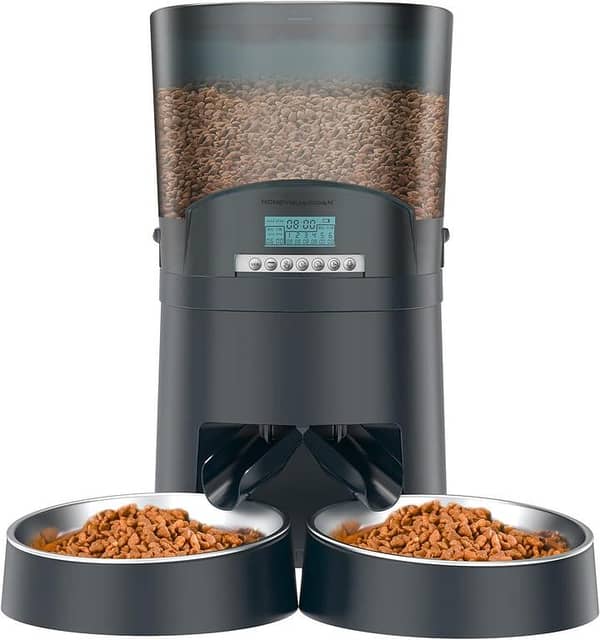 Cat Feeder, HoneyGuaridan 7L Automatic Pet Feeder for Two Cats Dogs Food Dispenser Auto Cat Feeder 6 Meal Portion Control, Distribution Alarm, Programmable Timer Feeder, Customizable Voice Recorder