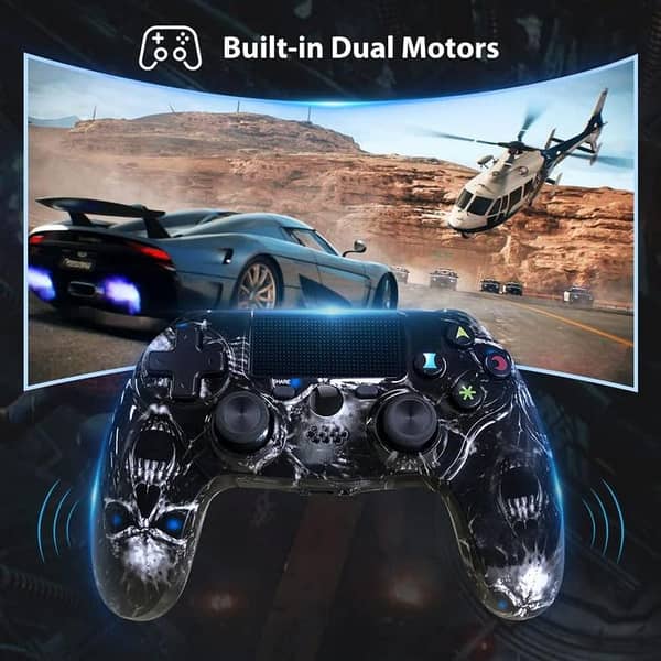 Wireless Controller for PS4, Black Ghost Style High Performance Double Vibration Controller Compatible with Playstation 4 /Pro/Slim/PC with Sensitive Touch Pad, Audio Function, Mini LED Indicator