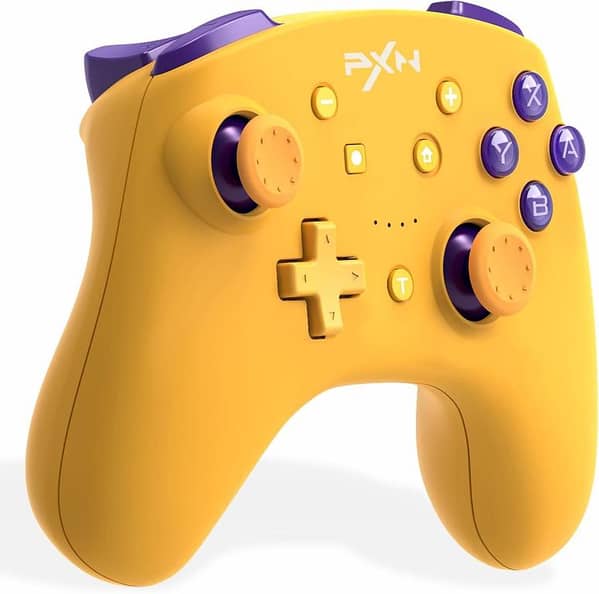 PXN 9607X Wireless Switch Pro Controller – Turbo, NFC, 6-Axis Gyroscope, Vibration, Compatible with Switch OLED, iOS & PC (Steam), Yellow