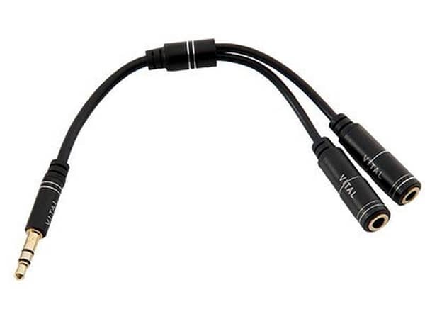 24kt gold-plated 152mm (0.5’) Shielded Male-to-Dual Female Y-Adapter Cable - Black