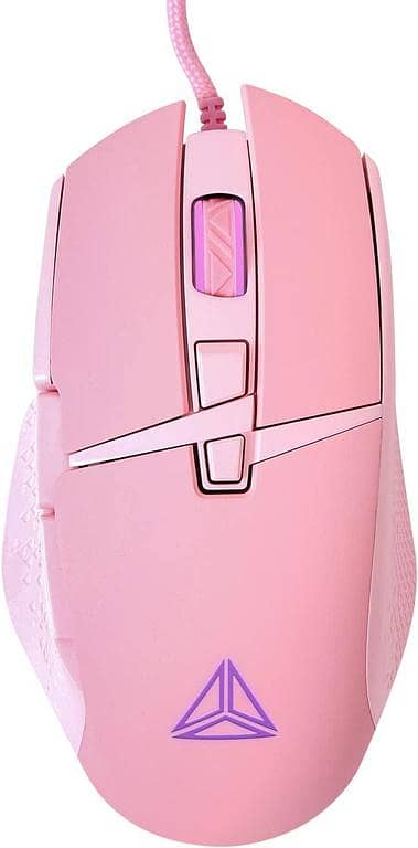 Pink Wired Gaming Mouse: USB Optical Mouse with RGB Backlight, 4800 DPI, 8 Programmable Buttons, Ergonomic Design
